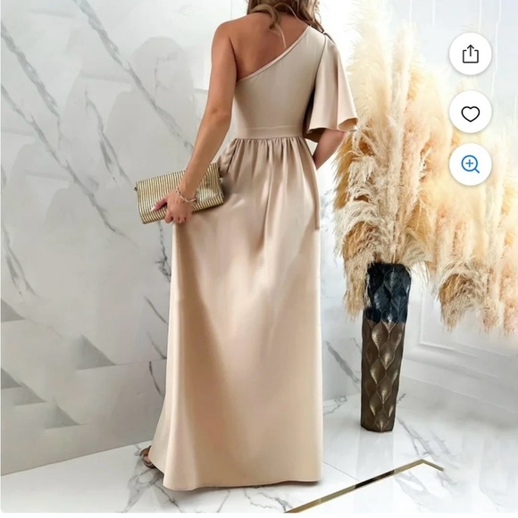 Amazon Women's One Shoulder Maxi Dress Champagne Wedding Size M - Picture 2 of 9
